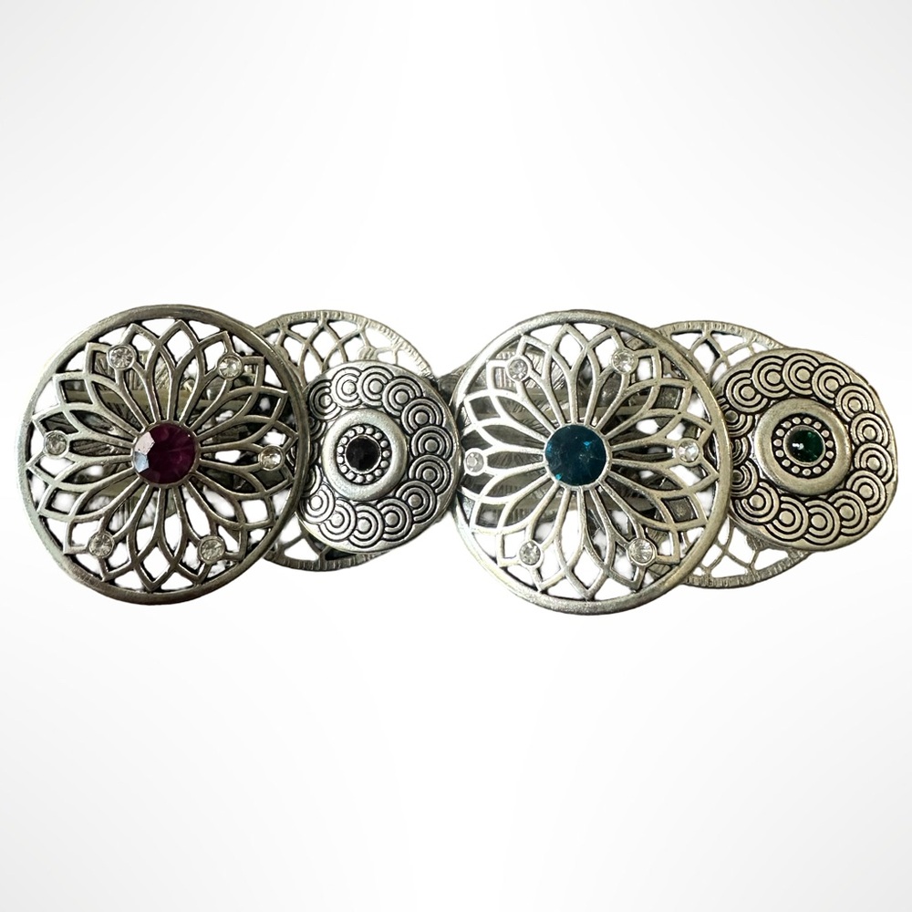 Silver-Tone Stretch Bracelet with Multicolor Gem Accents